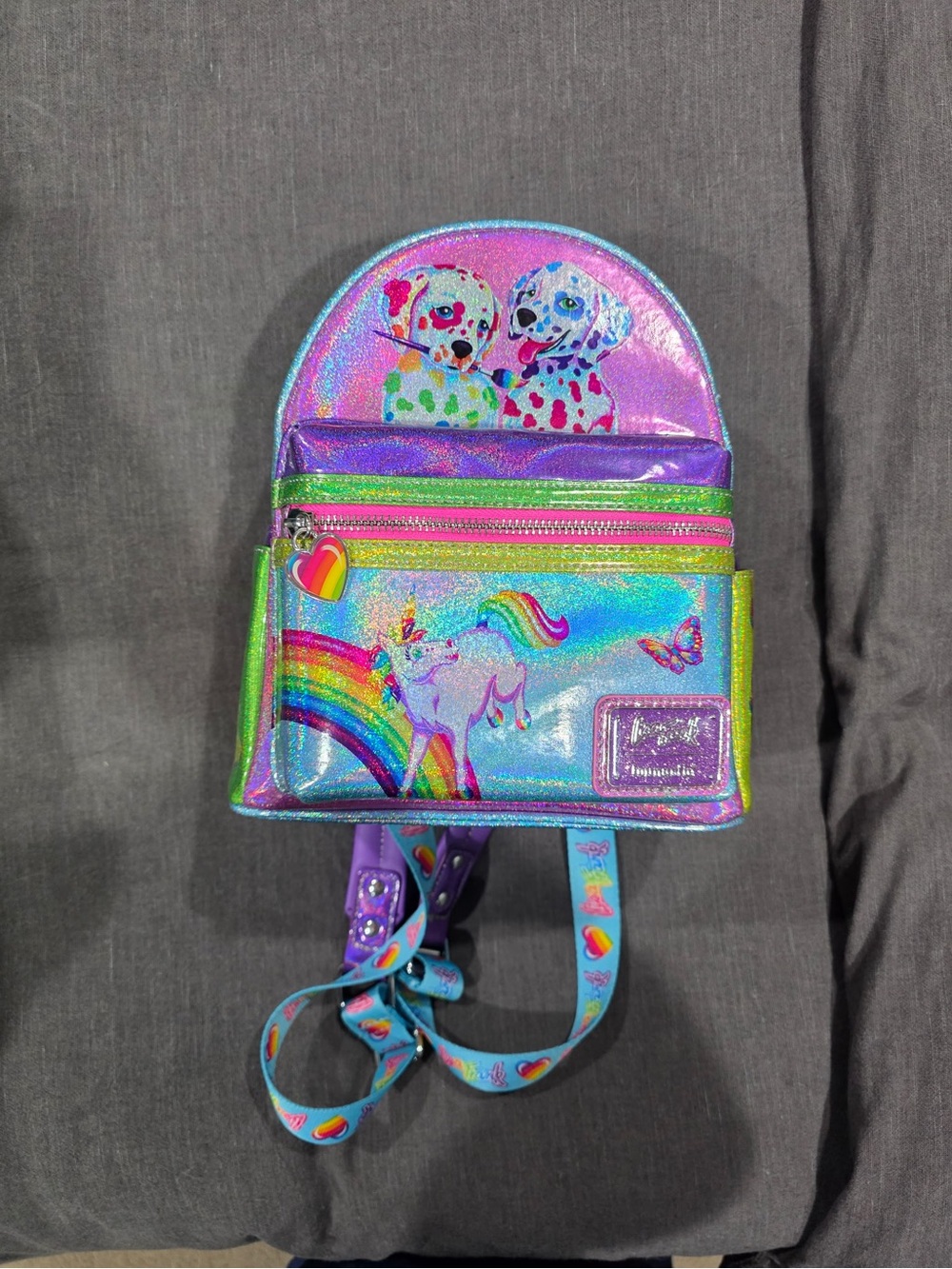 🩷💜Vibrant 90s Nostalgia! Lisa Frank Holographic Rainbow Mini Backpack